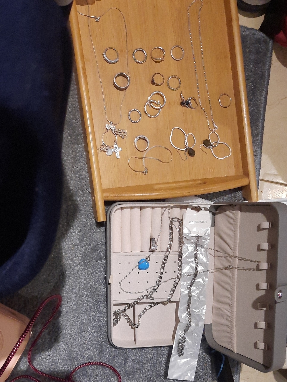 HUGE 28PC LOT Wear/ Scrap STERLING SILVER Stainless Steel CZ Jewelry Travel Case